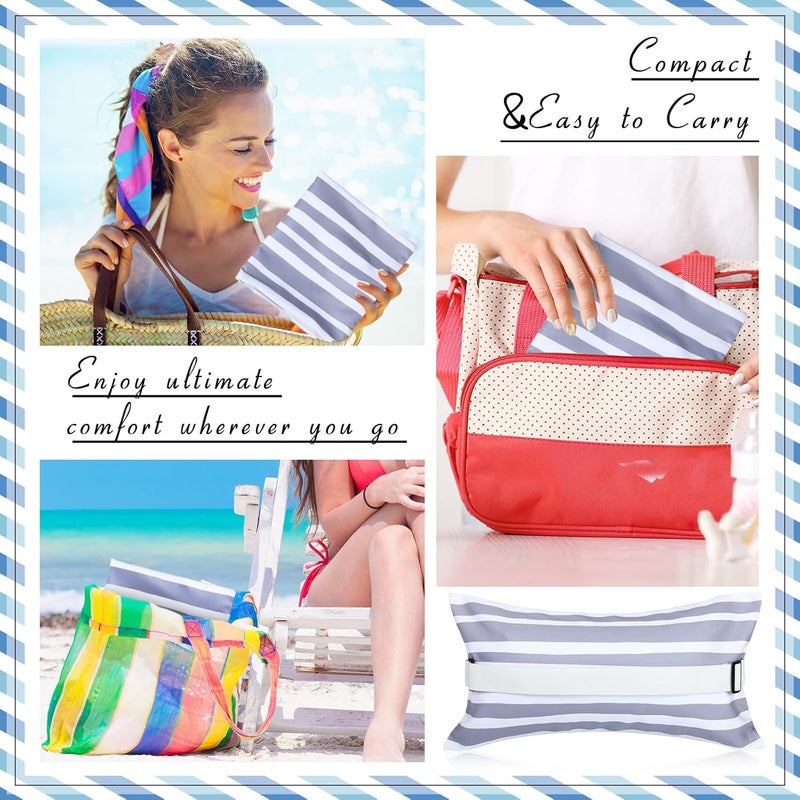 Menkxi 17"x10" Inflatable Beach Pillow with Removable Cover, Beach Chair Backpacking Pillow with Strap Stripe for Summer Sand Pools Travel Vacations(Gray White) - Image 5